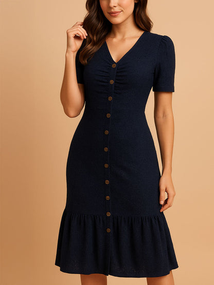 Lunara | Casual Short-Sleeve Button-Front Midi Dress